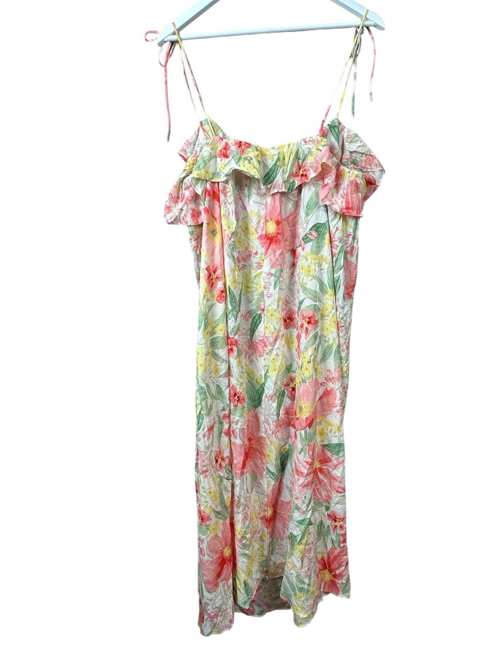 H&M Pink Floral Flounce Trimmed Strappy Camisole Dress Women Sz L NWT